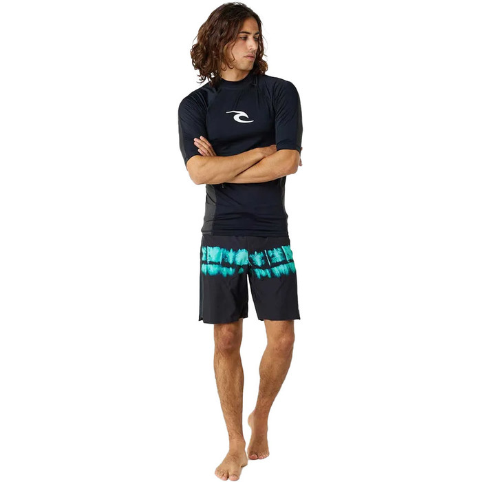 2024 Rip Curl Mens Waves UPF Performance Short Sleeve Rash Vest 142MRV - Black